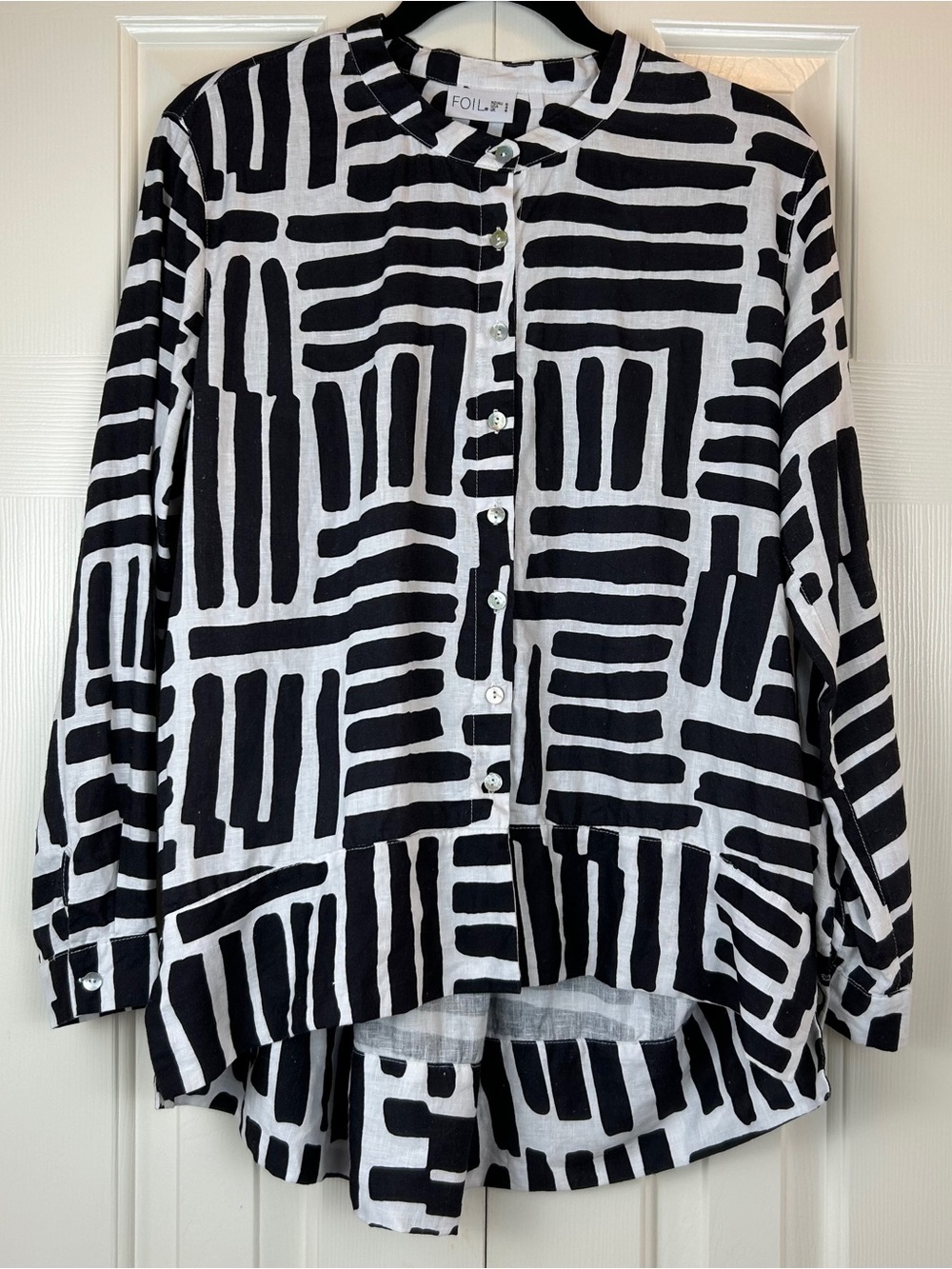Foil Linen Lagenlook Geometric Button Front Shirt